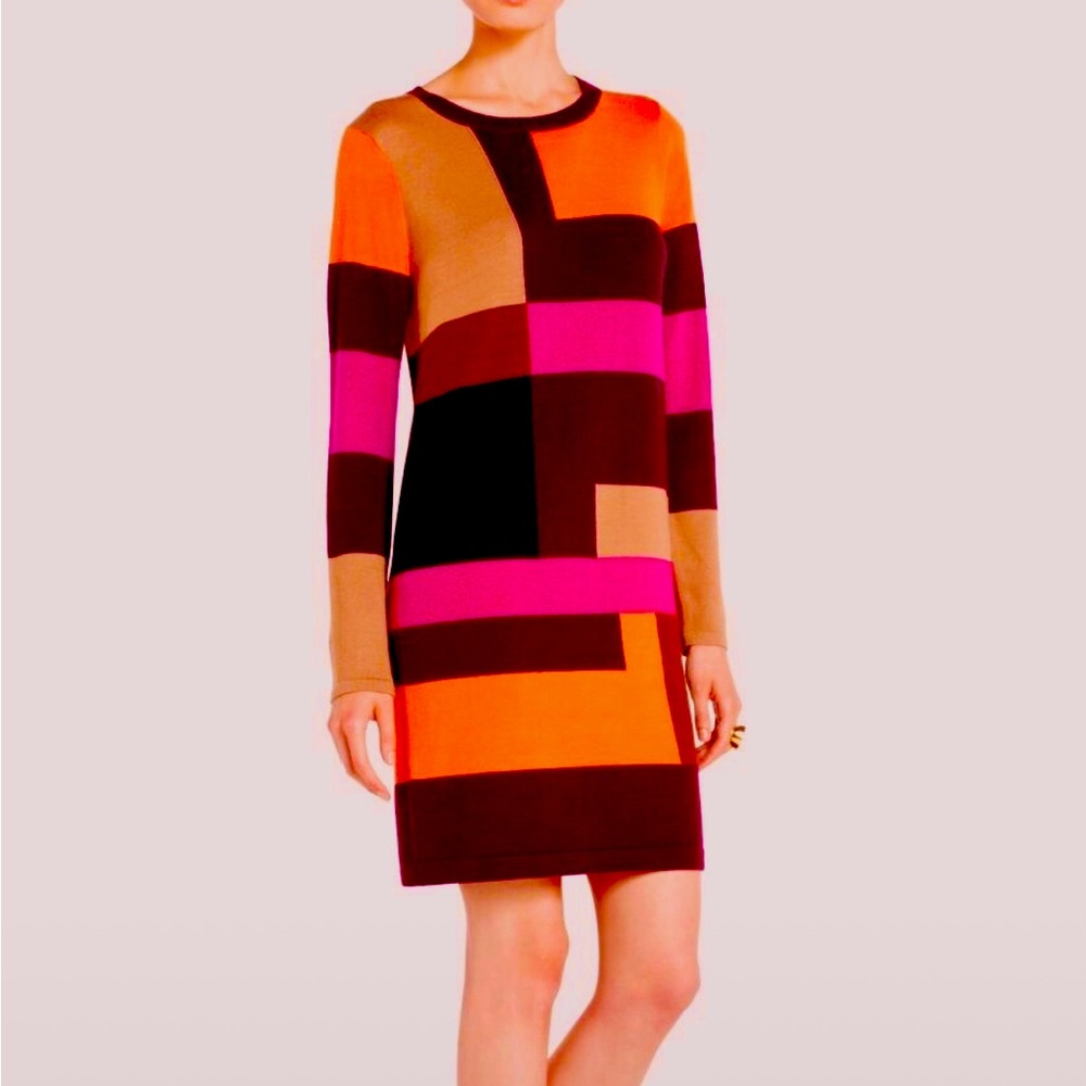 Spence Rust Purple Camel And Wine Colorblock Knit Sweater Dress Size M